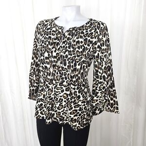 Chico's Leopard Print Peasant Blouse in Black, Cream, Tan